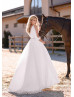 Beaded Ivory Pleated Chiffon V Back Simple Boho Wedding Dress